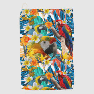 Toalla De Golf Botánico colorido del collage del Macaw tropical