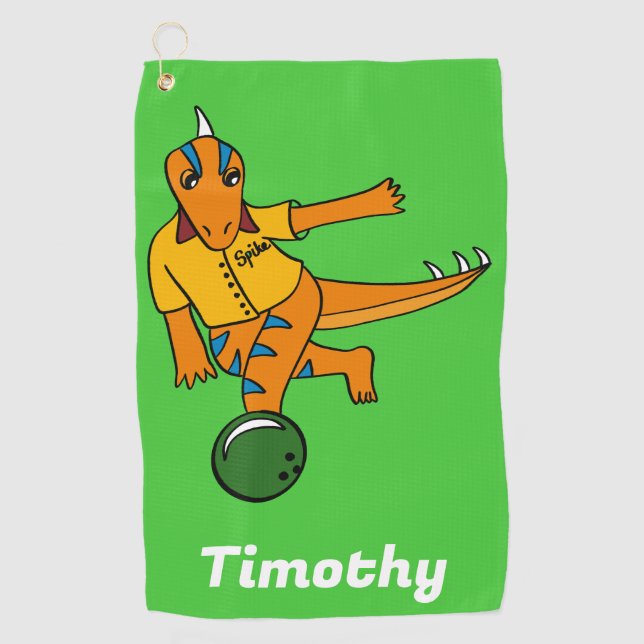 Toalla De Golf Bowling, Personalizado de dinosaurios, Bowlers per (Anverso)