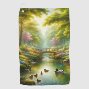 Toalla De Golf Brook de primavera con patos/flores