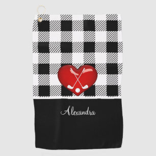 Toalla De Golf Buffalo Plaid Black white clubs de golf rojo coraz