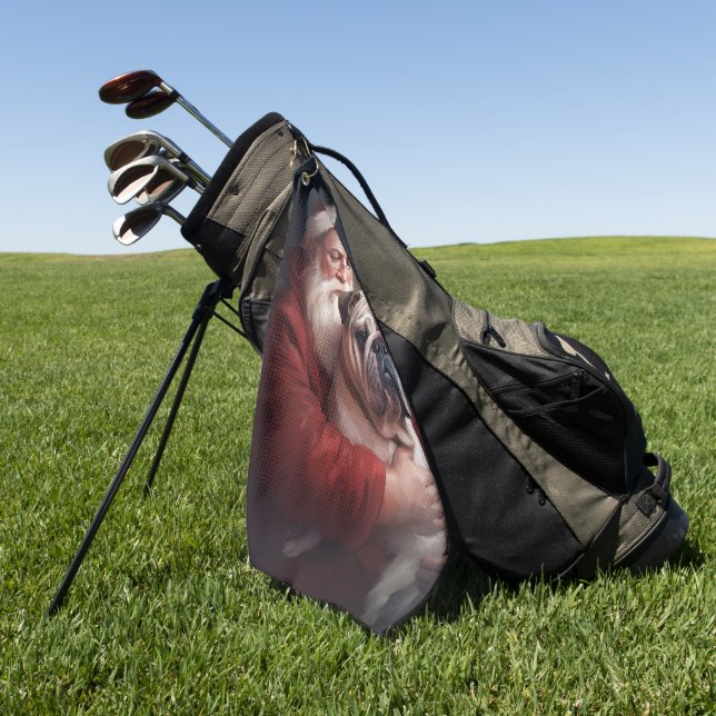 Toalla De Golf Bulldog Con Navidades Festividades De Santa Claus (Verde)