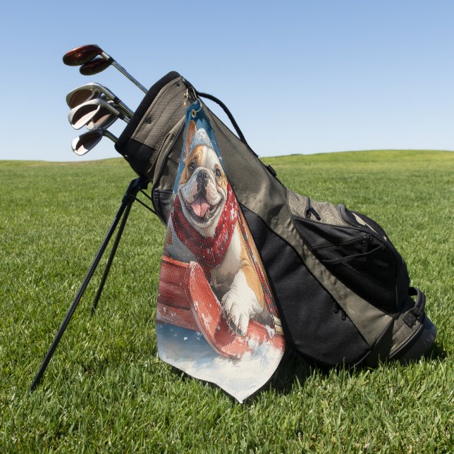 Toalla De Golf Bulldog en Sledge Let it Snow Navidades (Verde)