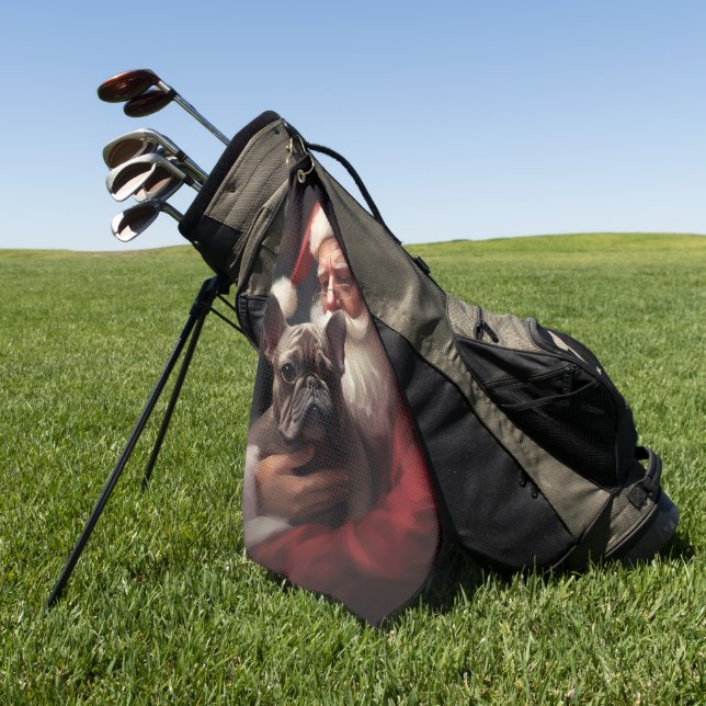 Toalla De Golf Bulldog francés con Navidades festivos de Santa Cl (Verde)