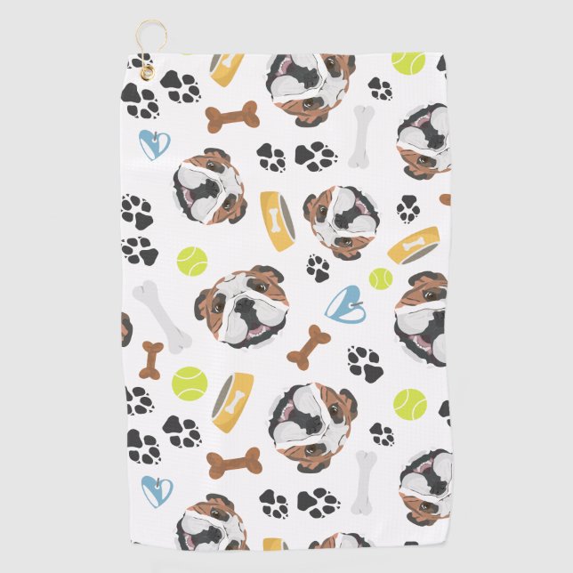 Toalla De Golf Bulldog sonriente del inglés del perro (Anverso)