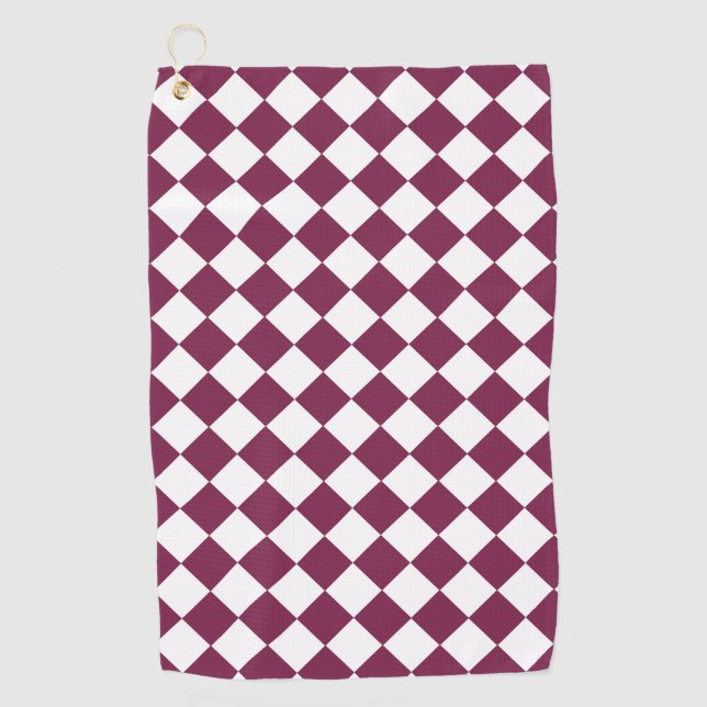 Toalla De Golf Burgundy White Checker Diamond Pattern (Anverso)