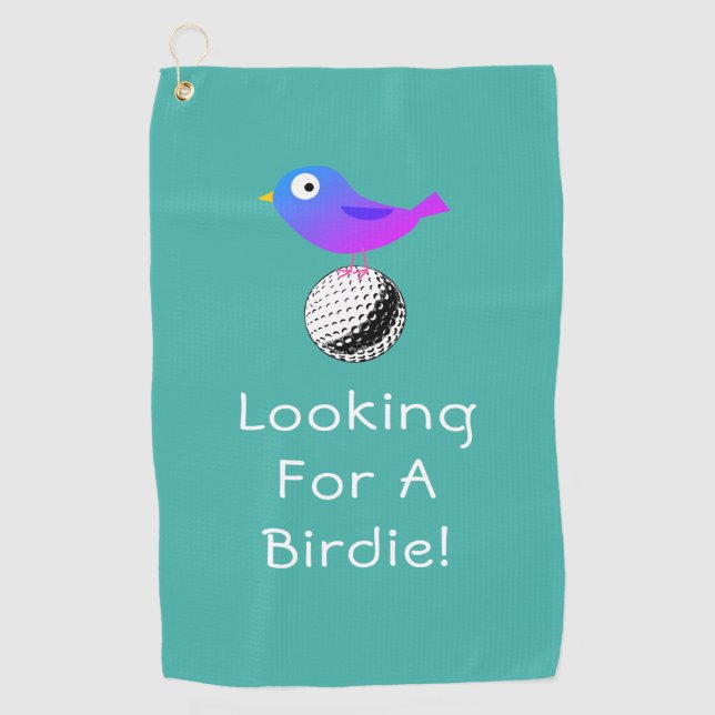 Toalla De Golf Buscando un Birdie, DIY, Bird & Ball Art, Verde az (Anverso)