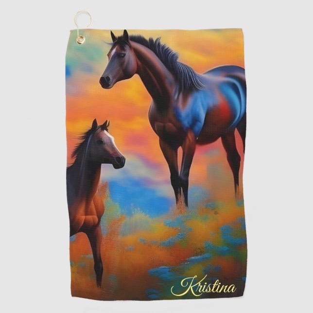 Toalla De Golf Caballos salvajes *personalizar* (Anverso)