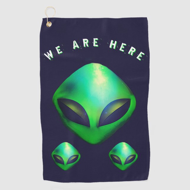 Toalla De Golf Cabezas de Alien "Estamos Aquí"  (Anverso)
