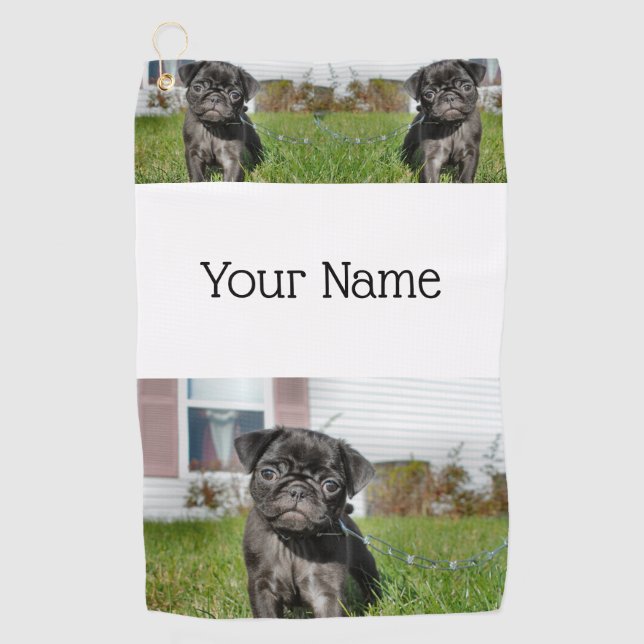 Toalla De Golf cachorro de Pug negro (Anverso)