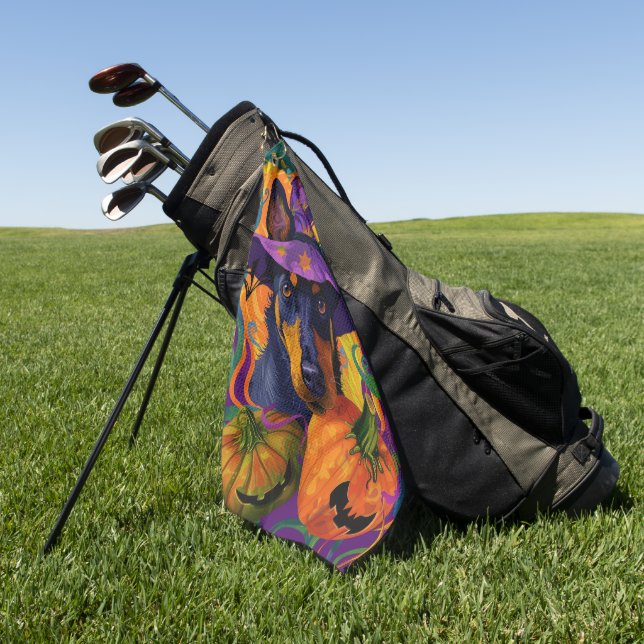 Toalla De Golf Calabaza helada australiana Kelpie Halloween (Verde)