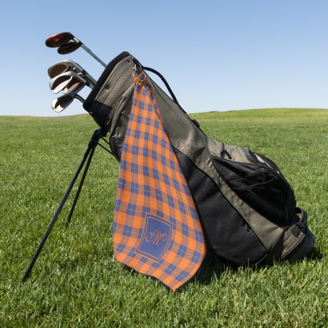 Toalla De Golf Calabaza Naranja Blue Tartan Plaid Monogramed (Verde)
