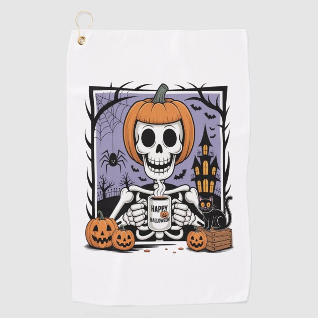 Toalla De Golf Calabaza Skeleton Café para beber (Anverso)