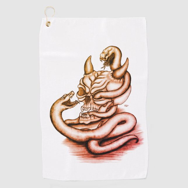 Toalla De Golf Calavera - Cabeza malvada con serpiente (Anverso)