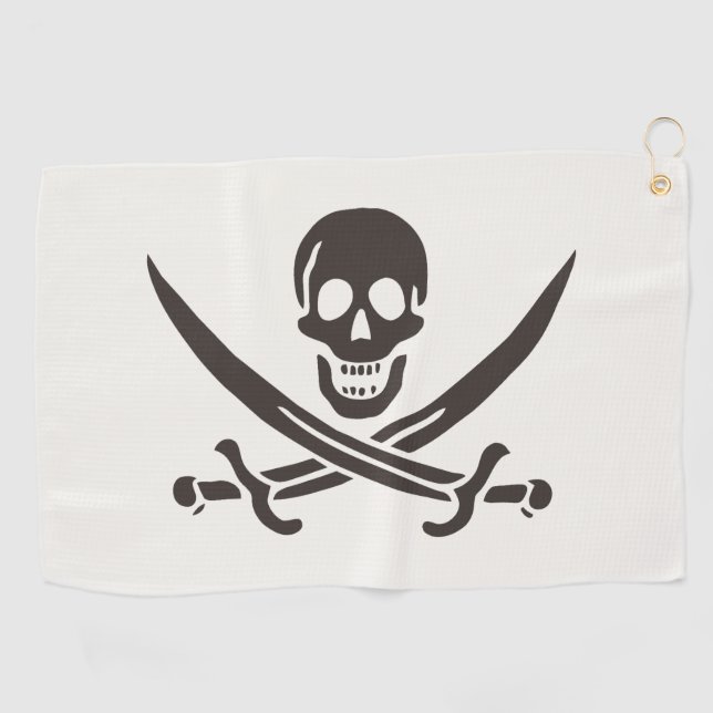 Toalla De Golf Calavera obsidiana espada Bandera pirata de Calico (Horizontal)