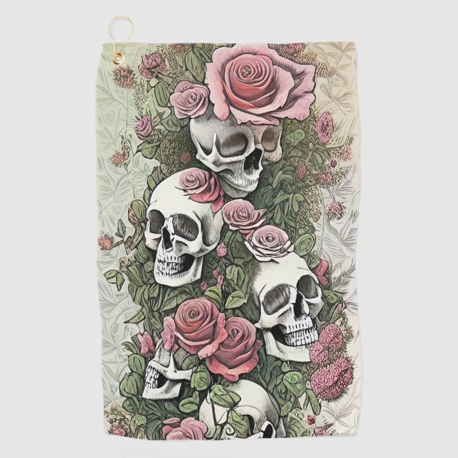 Toalla De Golf Calaveras y Rosas (Anverso)