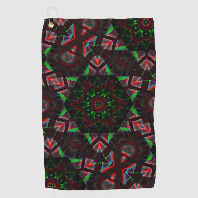 Toalla De Golf caleidoscopio con hexágono, gradiente verde y rojo (Anverso)