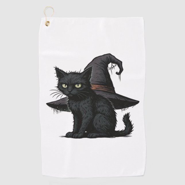 Toalla De Golf Camiseta clásica del gato mágico de Halloween (Anverso)