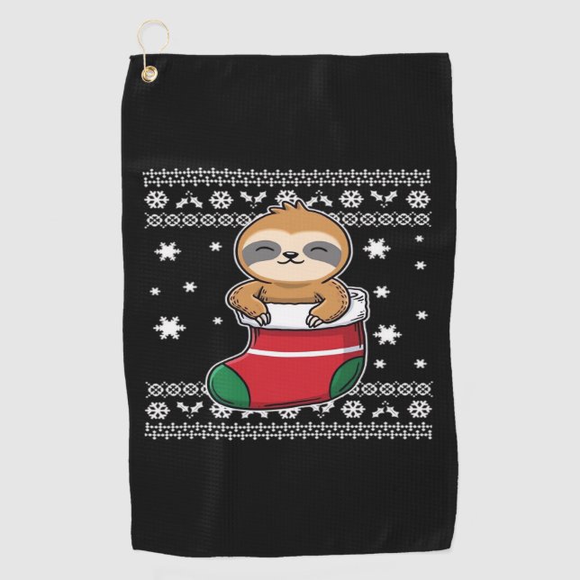 Toalla De Golf Camiseta Clásica Sloth navidades (Anverso)