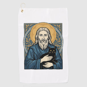 Toalla De Golf Camiseta de vector de diseño de retrato de gato sa
