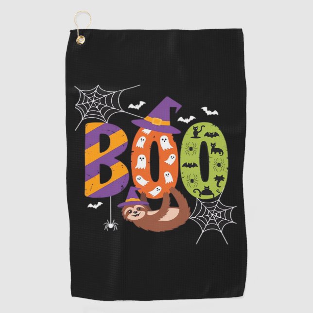 Toalla De Golf Camiseta esencial de Halloween Sloth Boo Lazy (Anverso)