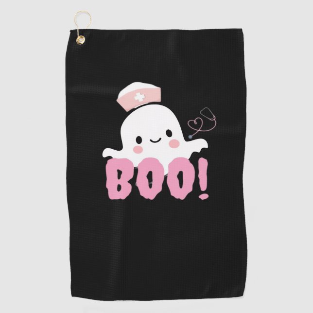 Toalla De Golf Camisetas de enfermería de Halloween ¡Boo femenino (Anverso)
