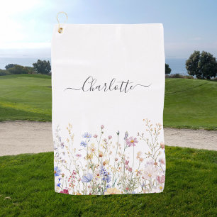 Toalla De Golf Campo de flores silvestres rústico y bonito con ac