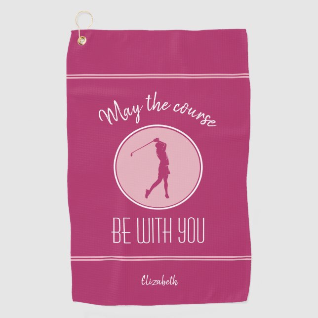 Toalla De Golf Campo de golf Lady Golfer Monograma Pro Blanco Ros (Anverso)