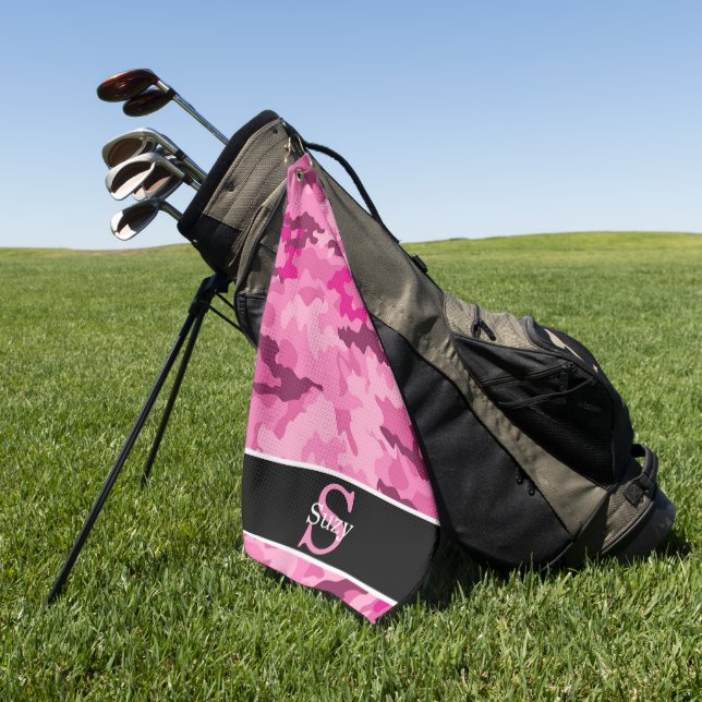 Toalla De Golf Camuflaje de Caza Rosa de Camo Monograma Inicial (Verde)