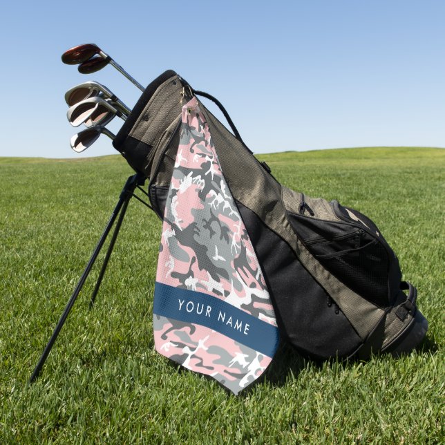 Toalla De Golf Camuflaje rosa y gris Tu nombre Personaliza (Verde)