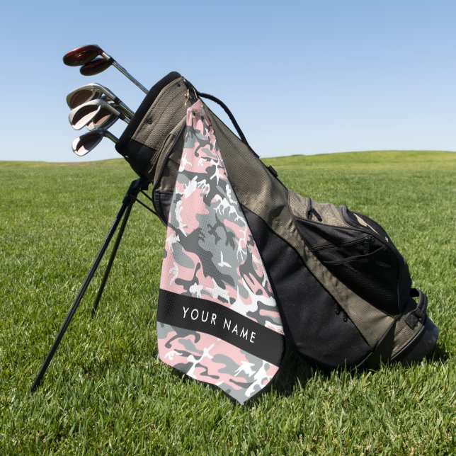 Toalla De Golf Camuflaje rosa y gris Tu nombre Personaliza (Verde)