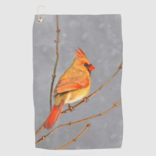 Toalla De Golf Cardinal en rama Pintura - Arte de Pájaros Origina