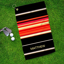 Toalla De Golf Carreras moderna franjas rojo negro oro personaliz