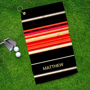 Toalla De Golf Carreras moderna franjas rojo negro oro personaliz