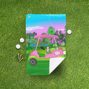 Toalla De Golf Carrito de Golf con Schnauzer Adorable y Iniciales
