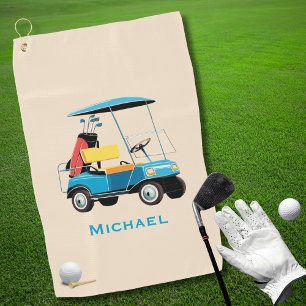 Toalla De Golf Carrito de Golf Retro Vintage Monograma Azul Lindo