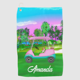 Toalla De Golf Carro de golf con Cute Cavalier King Charles Y Nom