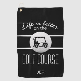 Toalla De Golf Carro de golf Golfer Life Iniciales Blanco negro c