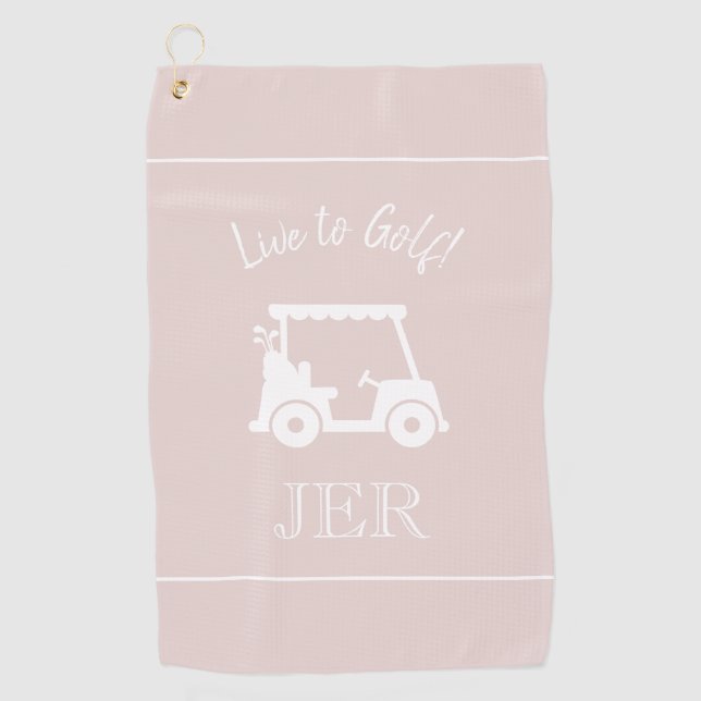 Toalla De Golf Carro de Golf Live to Golf Monogrammed Chic Rosa (Anverso)