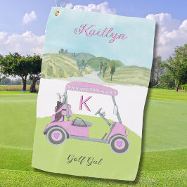 Toalla De Golf Carro de golf rosa divertido Nombre personalizado 