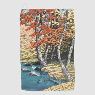 Toalla De Golf Cartel Shin-hanga del Arce Rojo Japonés del Río