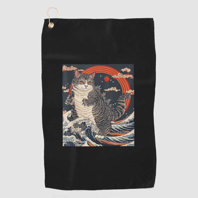 Toalla De Golf Catzilla Cat Arte Japonés Gracioso Regalos De Gato (Anverso)