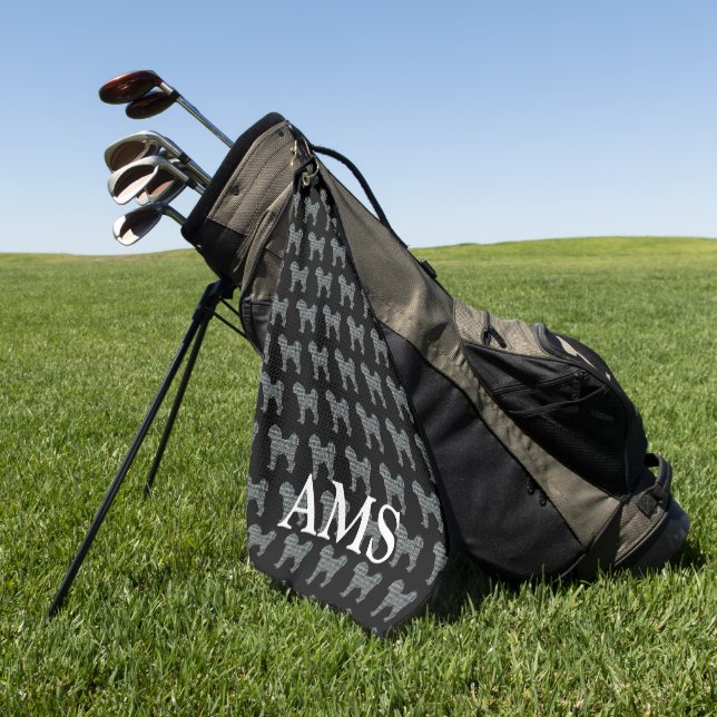 Toalla De Golf Cavapoo Cute Perro Silhouette Y&B Grid Black (Verde)