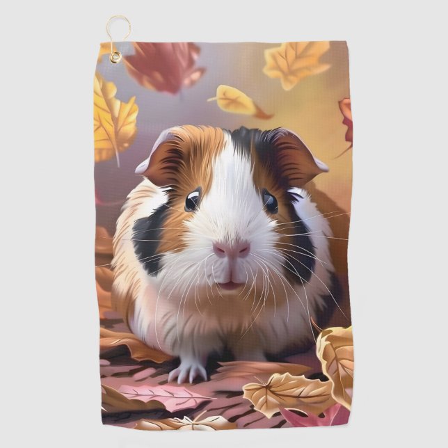 Toalla De Golf Cerdo de Guinea y hojas de otoño en caída (Anverso)