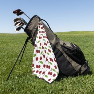 Toalla De Golf Cerezo Rojo, Patrón De Cerezas, Hojas, Fruta