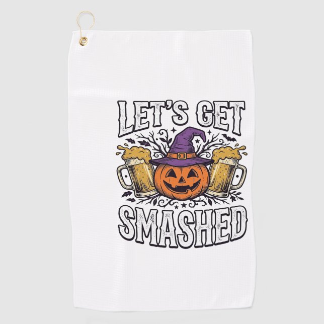 Toalla De Golf Cerveza de calabaza Halloween Let's Get Smashed (Anverso)