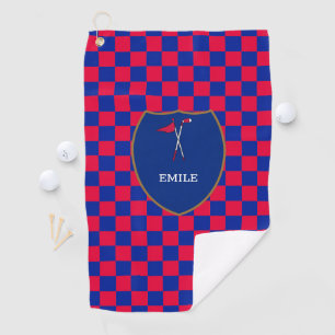 Toalla De Golf Cheques Rojos Azul Monogramados y club de golf y b