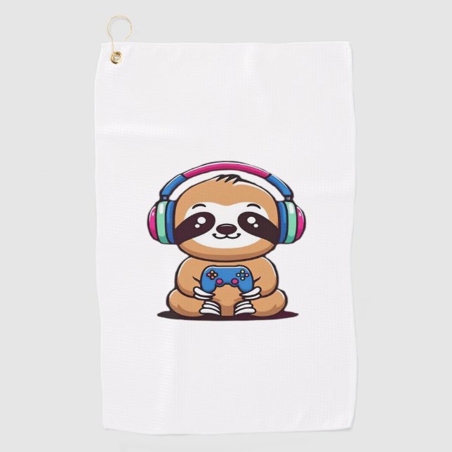 Toalla De Golf Chibi Kawaii Sloth Gamer - Animal gracioso con (Anverso)