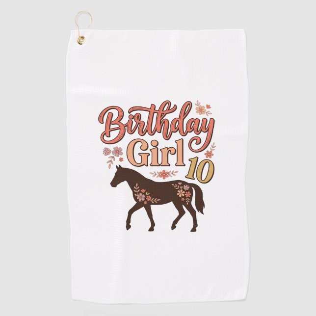 Toalla De Golf Chica Cumpleaños 10 Caballo Diseño Vectorial Flora (Anverso)
