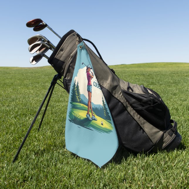 Toalla De Golf Chicas gobiernan el Ilustracion de golf Retro (Verde)