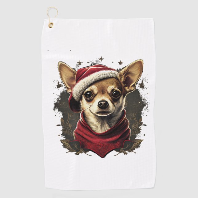 Toalla De Golf Chihuahua Feliz Navidad X-Mas Tree Cute (Anverso)